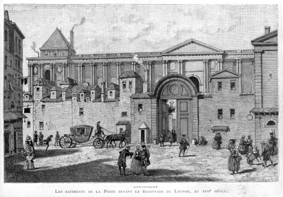 The Paris Post Office in Front of the Colonnade of the Louvre in the 17th Century by Julien Antoine Peulot